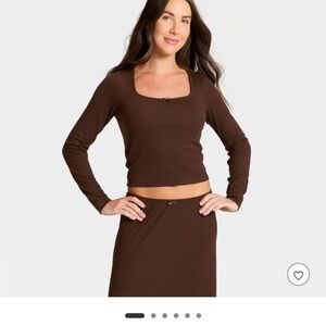 Auden (Target) Brown Long Sleeve Lounge Top